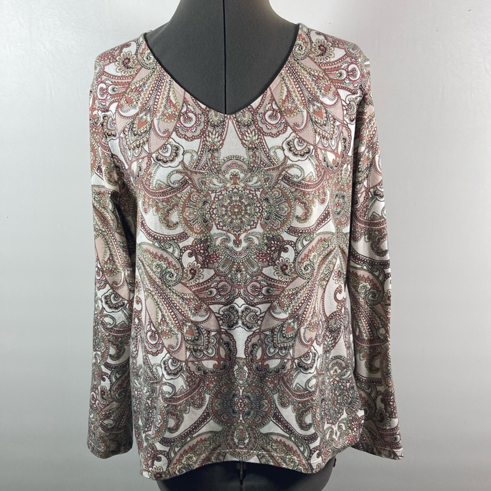 Chico’s Top Women Size 2 (12) Multi Colors Long Sleeve V Neck